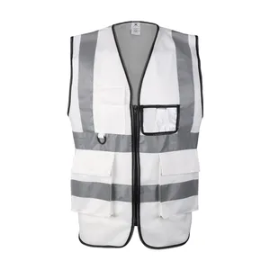 Gilet di sicurezza stradale riflettente bianco personalizzato 100% poliestere con tasche