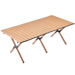 OEM disesuaikan Ultralight Roll kayu Kemah, meja dan bangku dapur dapat dilipat Aluminium Outdoor meja Kemah dan kursi Set