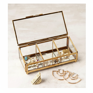 Superior Quality <b>Gold</b> Metal And Glass Jewelry Box For Rings Necklace <b>Watches</b> And Cosmetics Storage Box At Low Rate - Product Image 1