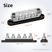 Bloc de jonction de batterie marin 150 ampères avec barre omnibus, 5 bornes M6 de 1/4 pouce, avec couvercle pour applications automobiles, bateaux et solaires