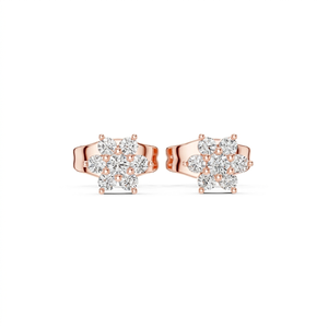 Boucles d'oreilles clous en or massif 9K avec perles d'eau douce et pierres naturelles, serties griffes en forme de fleur, plaqué or rose, style Iced Out, bijoux d'oreille pour femme - Product Image 1
