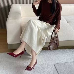 Nuove Scarpe da Donna Primavera 2025 con Tacco Alto Rosso, Punta Affusolata, Stile Francese Elegante, Tacco Sottile Nero, Scarpe Open-Toe - Product Image 4