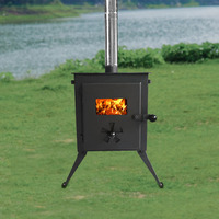 Poêle à bois portable pour le camping, poêle à bois d'extérieur avec fenêtre en verre, finition noire rustique