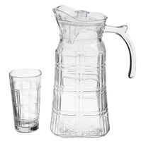 Carafe en verre transparente avec poignée pour boissons, jus, eau, 2000 ml avec couvercle en plastique