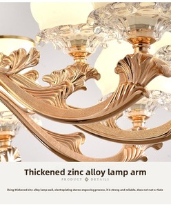 Châu âu pha lê <span class=keywords><strong>LED</strong></span> Đèn sang trọng đơn giản hiện đại retro Mặt dây chuyền Kẽm hợp kim Đèn chùm với E26 cơ sở cho phòng ăn phòng ngủ phòng khách - Product Image 6