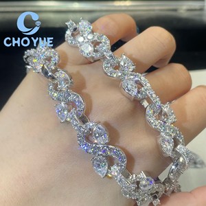 New Design 925 Silver 13MM Moissanie Cuban Link Chain Pear Cut Mix Round Cut Iced Out Jewelry <b>Infinity</b> Link Chain with GRA - Product Image 3