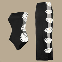 Set Pakaian Renang Wanita dan Atasan Pantai STOCK Designer, Baju Renang One Piece Bandeau dengan Rok Cut Out, Ukuran S-XL