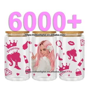 2024 New Arrival Trending Product Princess Design 16oz 16 oz Glass Can UVDTF Tumbler Mug Sticker Decal UV DTF Cup Wrap Transfers