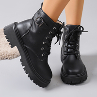 Bottines à plateforme épaisse pour femmes, à lacets, avec fermeture éclair latérale, doublure en polaire, décor à boucle, chaussures d'hiver à la mode, 2 couleurs