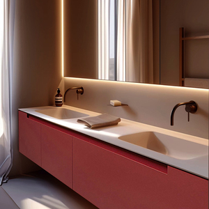 Modern <strong>Light</strong> Luxury Cream Color All-in-One Basin MDF Mirrored Water Resistant Eco-Friendly Durable Bathroom Cabinet <strong>Oak</strong> Style - Product Image 2