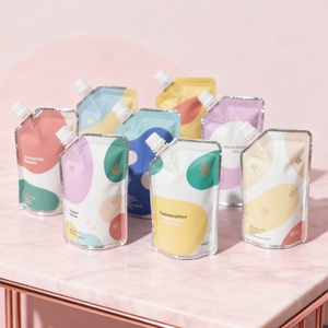 Emballage cosmétique en plastique écologique rechargeable, pochette souple noire givrée avec bec verseur pour shampoing, parfum, lotion, liquide - Product Image 4