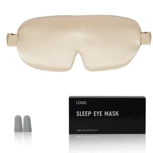 2023 Nieuwe Groothandel Pure Moerbei Beige Zijde Eyeshade Slaap Zacht Glad Reizen Pauze Zijde Oogmasker Voor Reizen