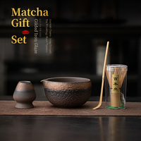 Ensemble de thé matcha en céramique avec glaçure en fer doré, bol à matcha, fouet en bambou Chasen, Chashaku, fournisseur en gros pour hôtels, OEM, ODM