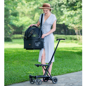Poussette pour animaux de compagnie légère 3-<span class=keywords><strong>en</strong></span>-1 réglable <span class=keywords><strong>en</strong></span> tissu pour chiens et chats, sac de transport détachable et pliable pour les voyages - Product Image 6
