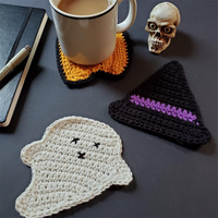 Nouveaux dessous-de-verre en laine pour fête d'Halloween (fantôme, sorcière, citrouille) - Tapis isolants créatifs résistants à la chaleur