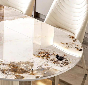 Ensemble table et chaises ovales <span class=keywords><strong>en</strong></span> pierre frittée, <span class=keywords><strong>brillant</strong></span>, moderne, durable, écologique, 4 places, mobilier de maison - Product Image 3