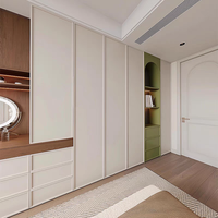 Meuble de salle de bain color block en placage de bois, armoire de style mid-century, placard à portes battantes, meuble de cuisine et de chambre