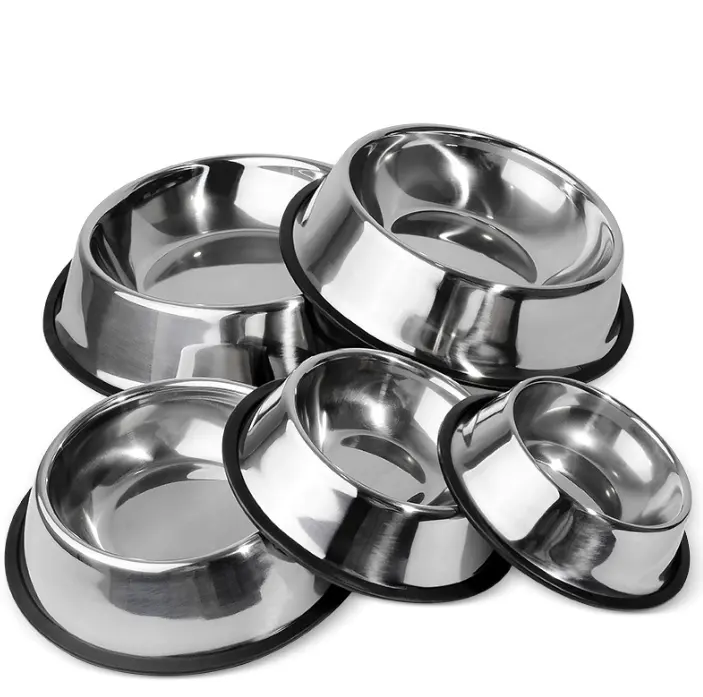 Hot Sale Color Custom Logo and Pattern Pet Feeding Bowl with Rubber Base Stainless Steel Dog Bowls