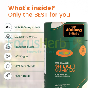 FocusHerb Private Label Pure Gold Shilajit Gummies Himalayan Shilajit Gummy con Ashwagandha - Product Image 2