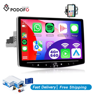 Autoradio Android Podofo 4+64G 1 Din avec écran IPS rotatif de 10,1 pouces, Carplay sans fil, Android Auto, GPS, Wifi, FM, RDS, stéréo simple DIN - Product Image 1