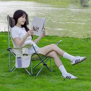 Chaise de plage pliante et inclinable, chaise longue portable d'extérieur avec porte-gobelet pour le camping, la pêche et l'utilisation sur balcon - Product Image 3