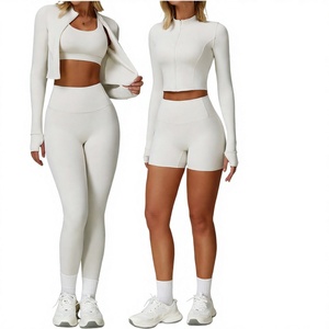 Ensemble de leggings de yoga pour femmes, short de fitness côtelé taille haute, soutien-gorge de sport, vêtements de sport personnalisés OEM - Product Image 2