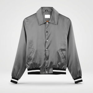 Men Bomber <b>Jacket</b> Solid Gray Turn-down Collar Regular Fit Polyester Bomber <b>Jacket</b> Autumn Casual Wear - Product Image 2