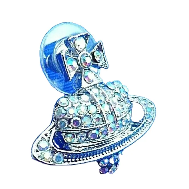 Gümüş kristal saplama küpeler kalp çapraz damızlık küpe toplu Westwood stil W3370