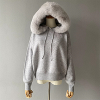 Ensemble deux pièces de luxe décontracté en tricot pour femme, pull à capuche avec col en fausse fourrure, coupe ample, doux, en laine, pour l'automne et l'hiver