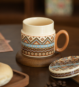 2025 Offre Spéciale Bohême Style tasse en céramique avec couvercle ménage tasse à café lait petit déjeuner tasse - Product Image 6