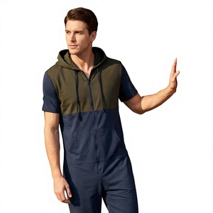 Ensemble short et sweat à capuche zippé pour homme, color block, respirant, tricoté, vêtements d'extérieur d'été, personnalisable OEM - Product Image 4
