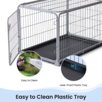 Cage pour animaux de compagnie robuste et simple en fil gris, protection des coins arrondis, porte à accès unique, clips de verrouillage doubles, plateau amovible, pliable à plat