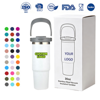 Gobelet isotherme personnalisé en acier inoxydable de 30 oz à double paroi avec poignée de transport, sans BPA, pour boissons chaudes/froides, maintien au chaud/froid 12-24h, design moderne et luxueux
