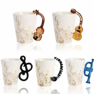 Tazza per chitarra musicale dipinta a mano con disegno a forma di nota tazza da caffè con impugnatura per strumento divertente violino clarinetto rullante per pianoforte