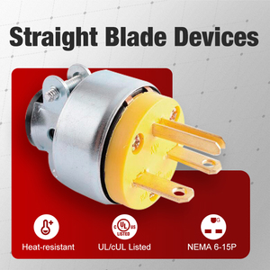 Lưỡi Thẳng Tiêu Chuẩn Mỹ Bọc Thép Điện Cắm 15 Amp <span class=keywords><strong>250</strong></span> <span class=keywords><strong>Volt</strong></span> Nối Đất Cắm - Product Image 2