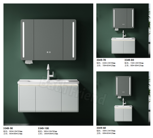 Lujoso Lavabo de Cerámica Moderno de Tamaño Pequeño a Precio Económico, Mueble de <span class=keywords><strong>Baño</strong></span> con Espejo LED, Gabinete de PVC Montado en la Pared, Ecológico - Product Image 6