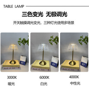Cross-border retro European crystal night light, ins style, bedside bar creative romantic decorative night light, USB charging - Product Image 5