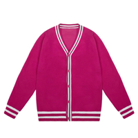 Cardigan en tricot acrylique à col en V avec bordure rayée, style preppy, boutonné, coupe ample, pour hommes et femmes, uniforme décontracté pour lycéens et étudiants LVLAEA