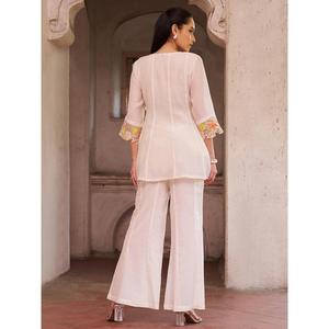 Hot Sale <b>Women</b> White Floral Embroidered Pure Cotton <b>Kurta</b> with Palazzo & Dupatta Set Wear <b>for</b> Casual Festive Daily Use <b>For</b> Sale - Product Image 4