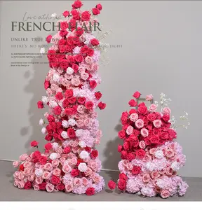 2024สีแดงดอกไม้ประดิษฐ์Creativeงานแต่งงานDecorฉากหลังDecorสีชมพูดอกไม้ประดิษฐ์