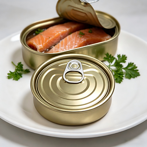 Vente en gros d'usine 300 #   Couvre-boîtes en aluminium chromé de 72,9 mm à ouverture facile (EOE) pour <span class=keywords><strong>saumon</strong></span> en conserve de qualité alimentaire - Product Image 1