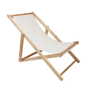 Outdoor Deck Bamboo Chair Relaxing Chair Garden Chair Backrest Adjustable in 4 Positions Canvas Seating Area
