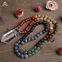 Çakra kolyeler şifa kristal takı, uzun düğümlü Mala kolye, meditasyon enerji Yoga Unisex hediyeler