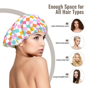 <span class=keywords><strong>Bonnet</strong></span> <span class=keywords><strong>de</strong></span> <span class=keywords><strong>nuit</strong></span> double couche à carreaux personnalisé pour adulte, utilisation double face, garde les cheveux lisses, convient aux cheveux longs et bouclés. - Product Image 4