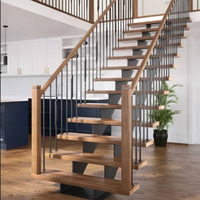 Escalier moderne de qualité supérieure DB à double poutre pour intérieur, avec marches en bois apparentes, escalier à double mono-stringer pour villa