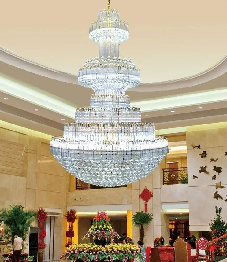 Offre Spéciale de luxe Grand hall de L'hôtel Pendentif Lampe Lustre En Cristal villa hall de cristal lumière