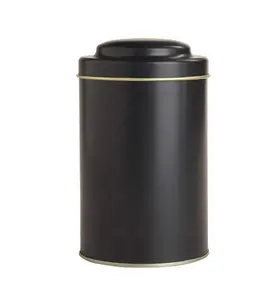 Kubbe kapağı ve hava geçirmez iç kapak ile gıda sınıfı mat siyah renk yuvarlak teneke çay kutusu