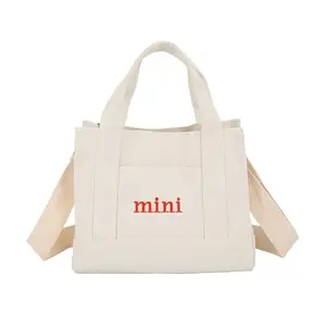 New Style Custom Printed Logo Tote Shopping Cotton Canvas Bag Female Canvas with Handle Cross Body Bag