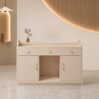 Comptoir de réception incurvé de luxe léger de style médiéval avec éclairage LED, meuble commercial pour salon de beauté, hôtel, SPA, bureau, restaurant, personnalisable