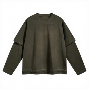เสื้อยืดแขนยาวผู้ชายทรงโอเวอร์ไซส์ ดีไซน์ใหม่ คุณภาพสูง ผ้าฝ้าย 100% เนื้อผ้าสองชั้น ระบายอากาศได้ดี แห้งเร็ว - Product Image 1